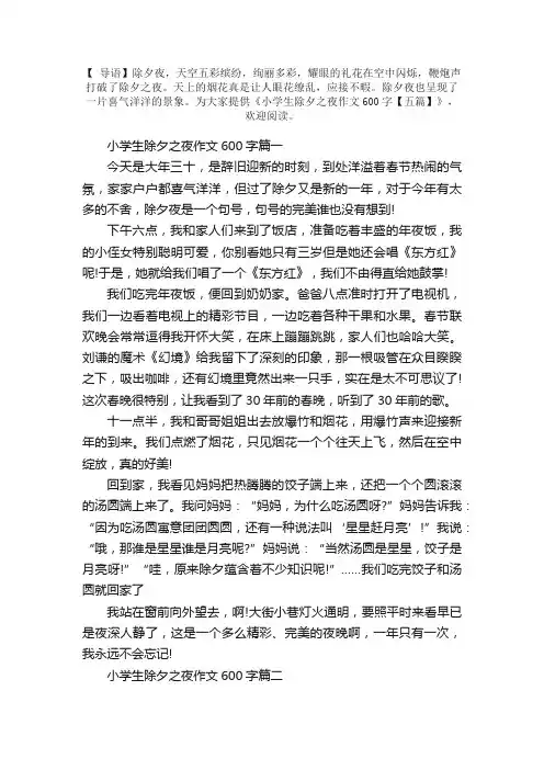 小学生除夕之夜作文600字【五篇】