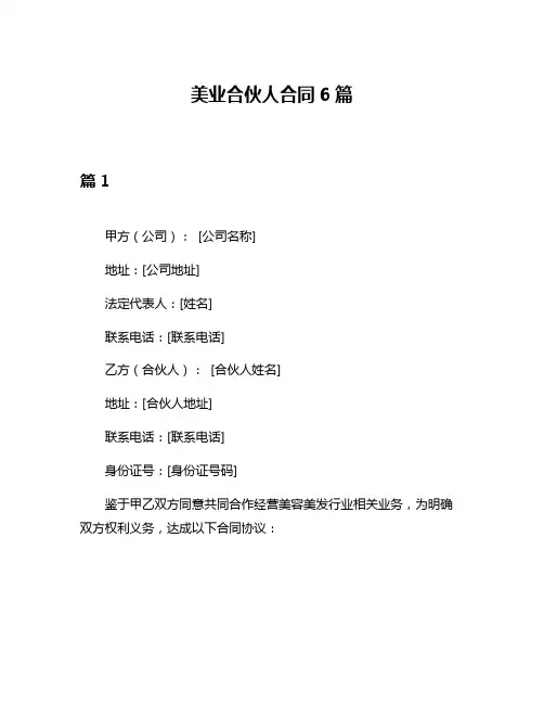 美业合伙人合同6篇