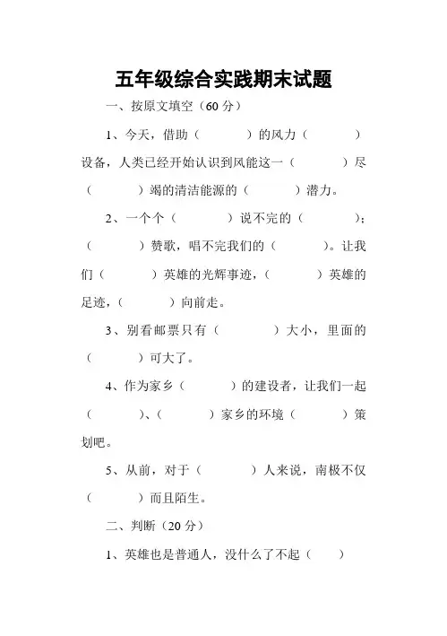五年级综合实践期末复习题