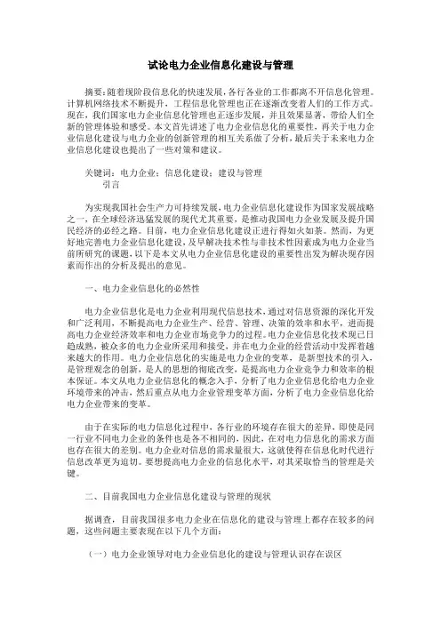 试论电力企业信息化建设与管理