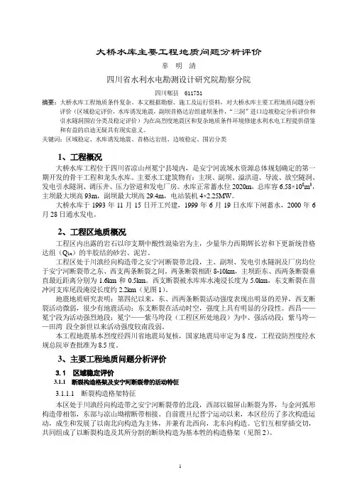 大桥水库主要工程地质问题分析评价