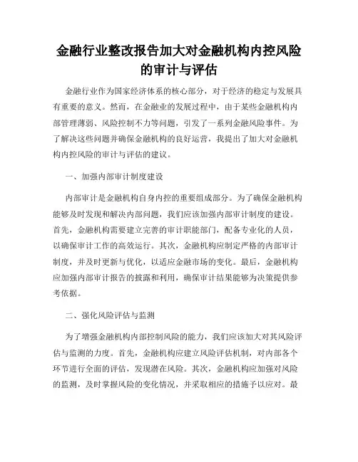 金融行业整改报告加大对金融机构内控风险的审计与评估
