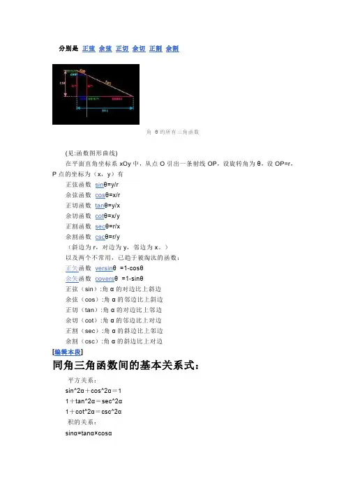 分别是 正弦 余弦 正切 余切 正割 余割