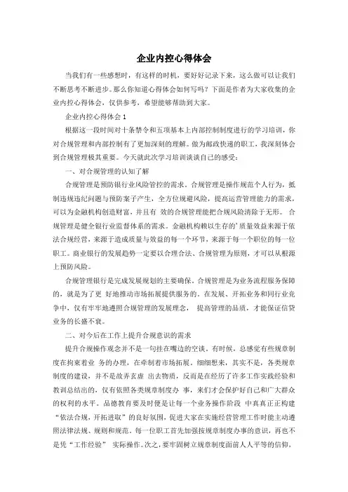 企业内控心得体会