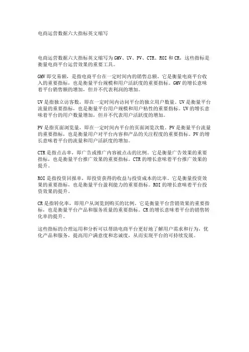电商运营数据六大指标英文缩写