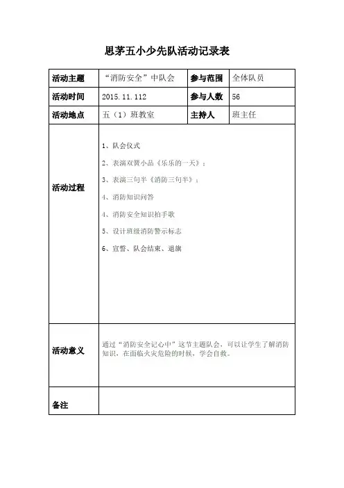 思茅五小少先队活动记录表