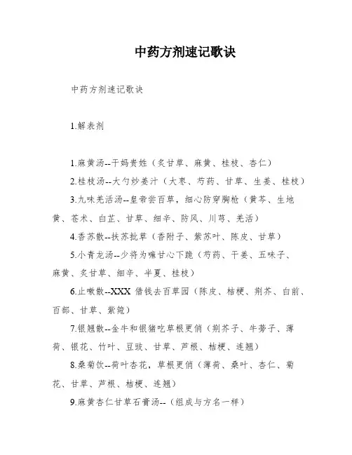 中药方剂速记歌诀