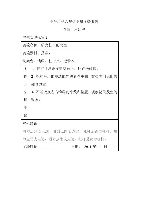 六年级上册实验报告