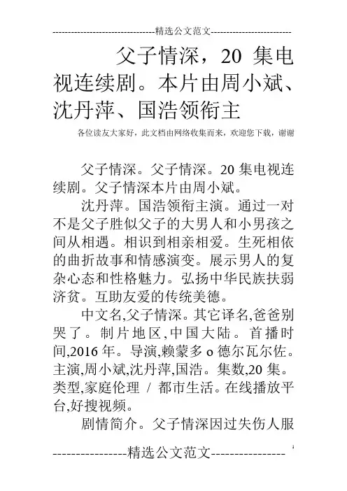 父子情深,20集电视连续剧。本片由周小斌、沈丹萍、国浩领衔主