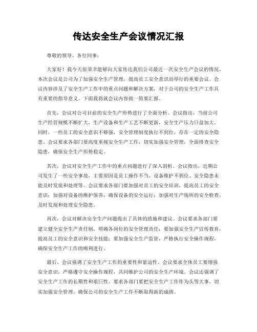 传达安全生产会议情况汇报