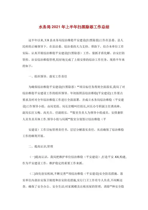 水务局上半年扫黑除恶工作总结
