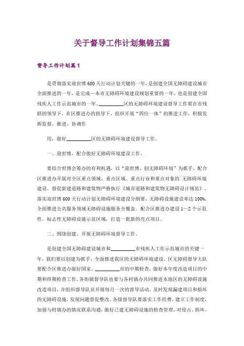 关于督导工作计划集锦五篇