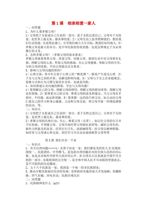 八年级政治上册 1-5课复习提纲 鲁教版