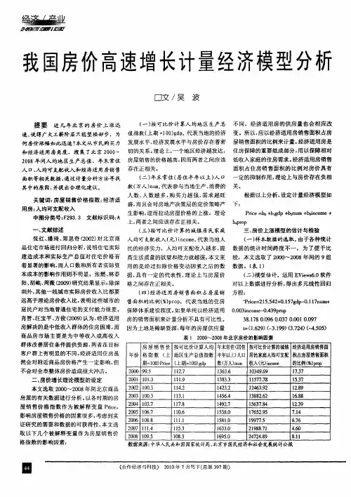 我国房价高速增长计量经济模型分析