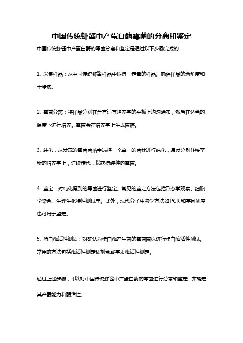 中国传统虾酱中产蛋白酶霉菌的分离和鉴定