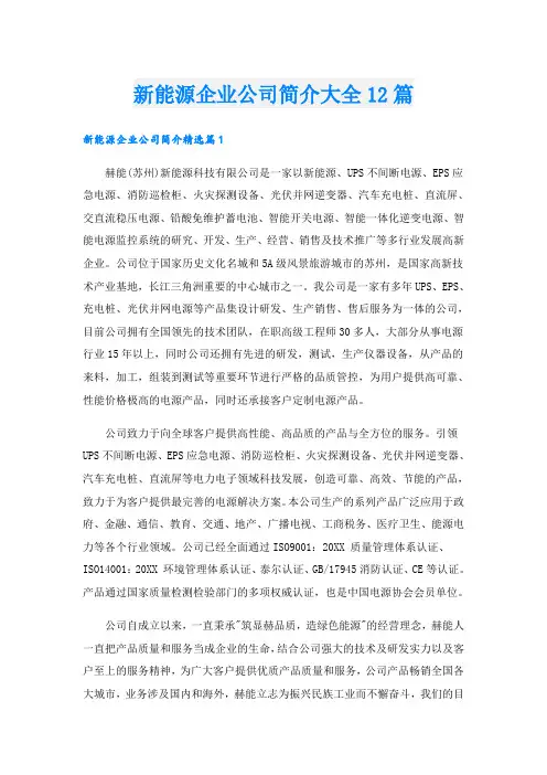 新能源企业公司简介大全12篇