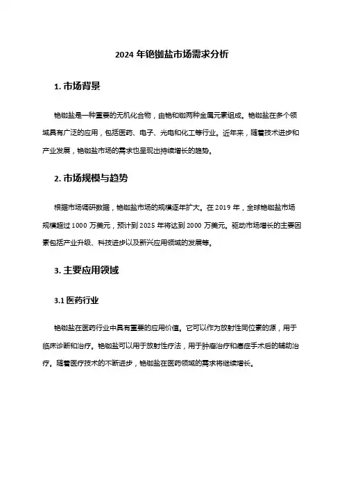 2024年铯铷盐市场需求分析