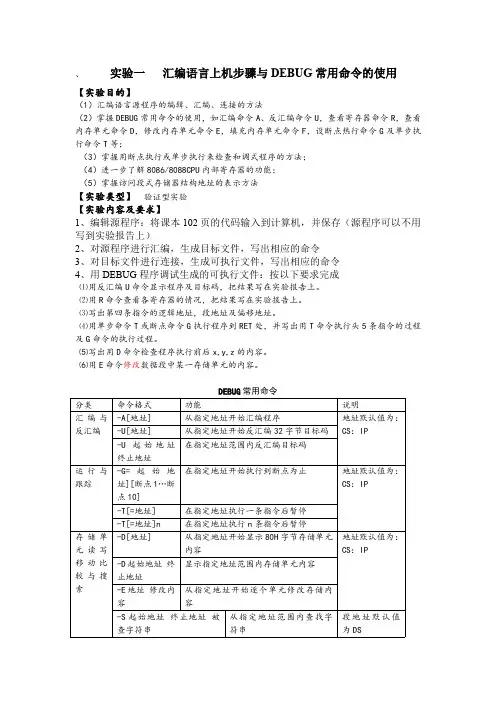 汇编语言上机步骤与DEBUG常用命令的使用