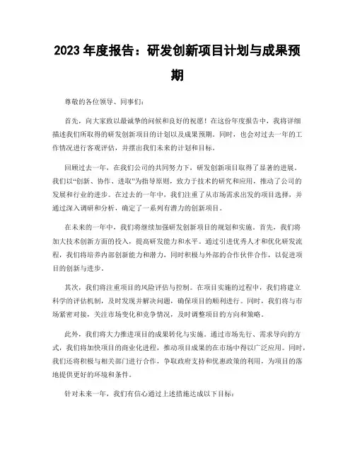 2023年度报告：研发创新项目计划与成果预期