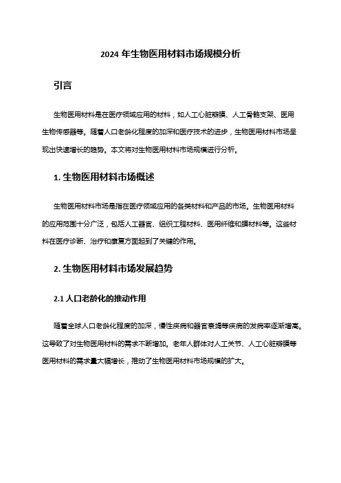 2024年生物医用材料市场规模分析