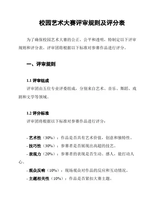 校园艺术大赛评审规则及评分表