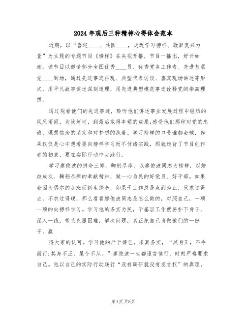 2024年观后三种精神心得体会范本(2篇)