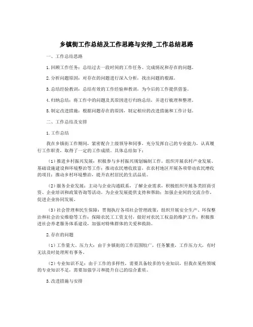 乡镇街工作总结及工作思路与安排_工作总结思路