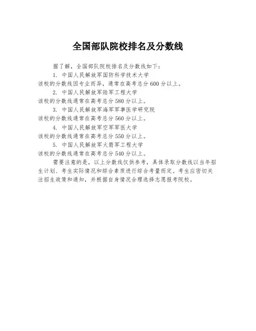 全国部队院校排名及分数线