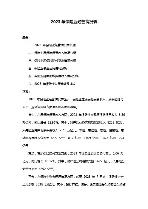 2023年保险业经营情况表