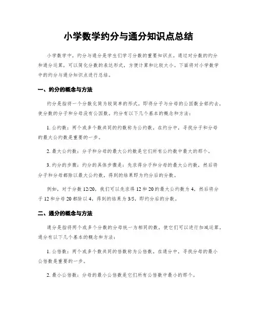 小学数学约分与通分知识点总结
