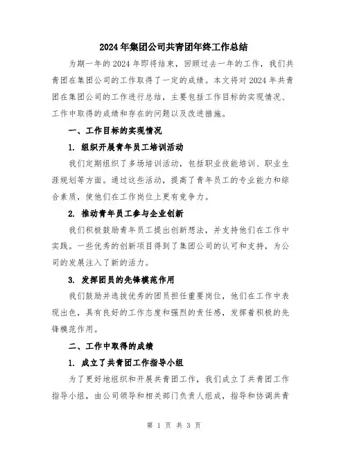 2024年集团公司共青团年终工作总结