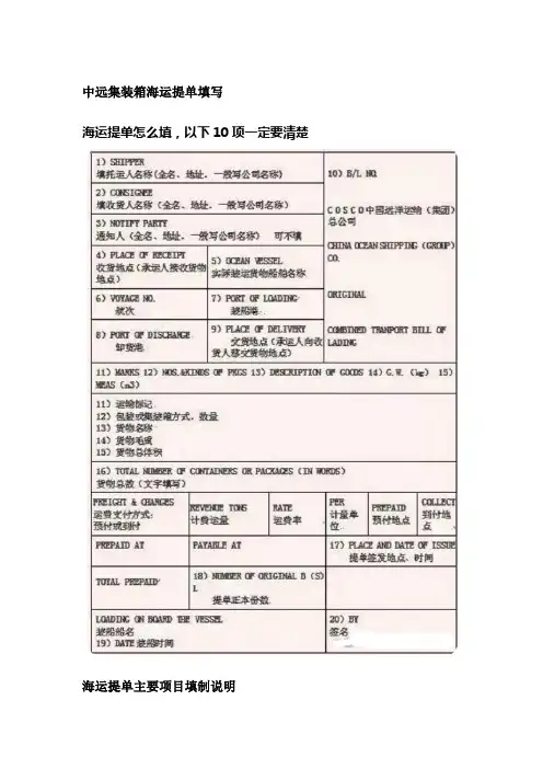 中远集装箱海运提单填写