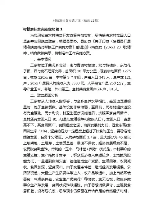 村精准扶贫实施方案（精选12篇）