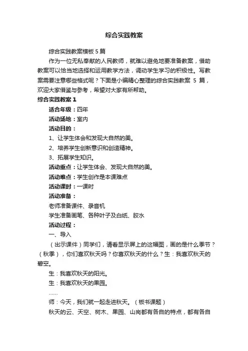 综合实践教案模板5篇