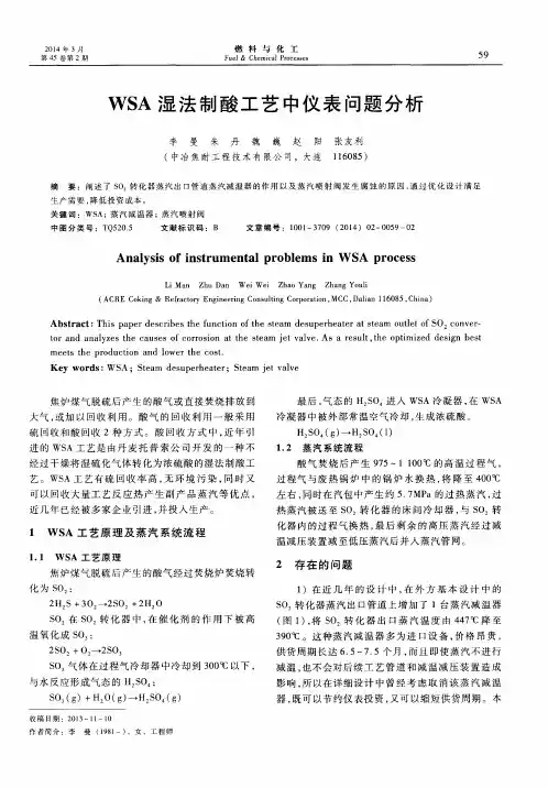 WSA 湿法制酸工艺中仪表问题分析