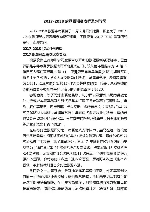 2017-2018欧冠四强赛表程及对阵图