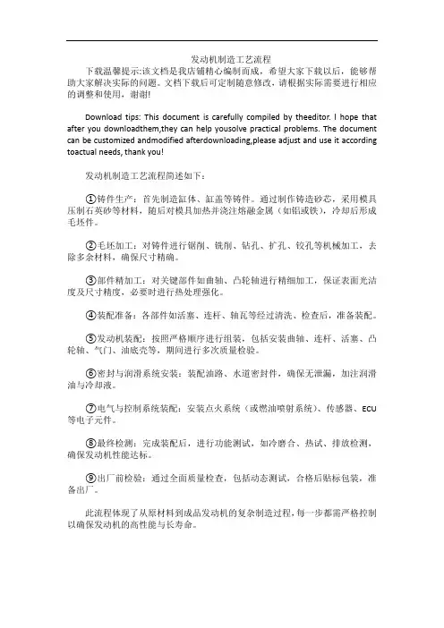 发动机制造工艺流程