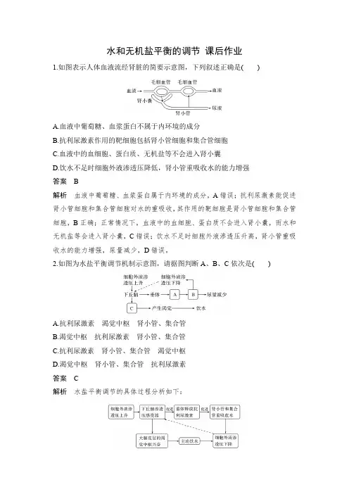水和无机盐平衡的调节 课后作业