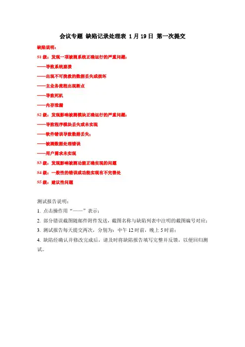 缺陷列表模板