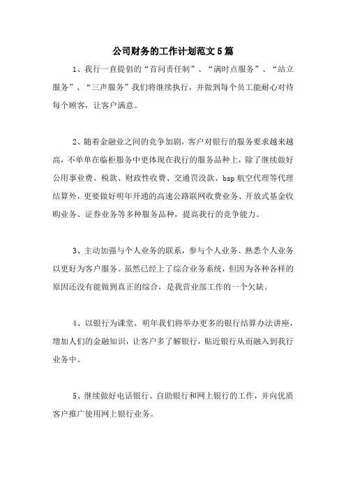 2020年公司财务的工作计划范文5篇