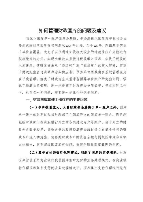 如何管理财政国库的问题及建议