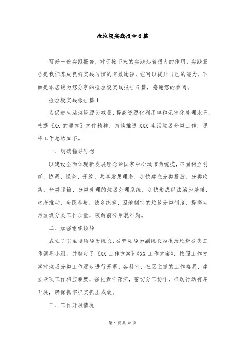 捡垃圾实践报告6篇