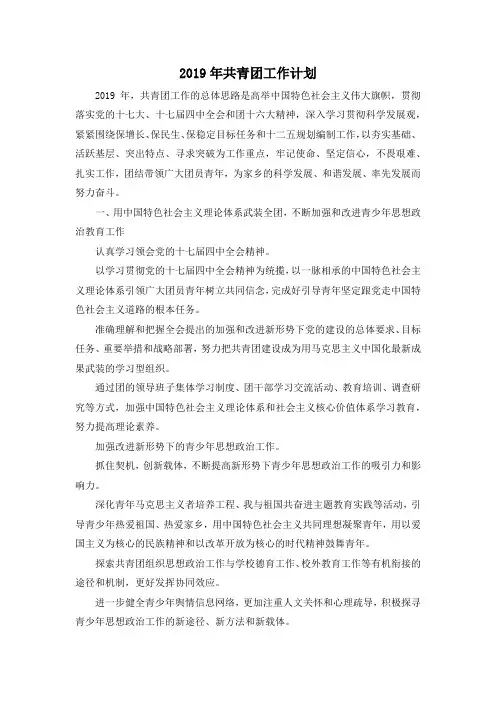最新-2019年共青团工作计划 精品