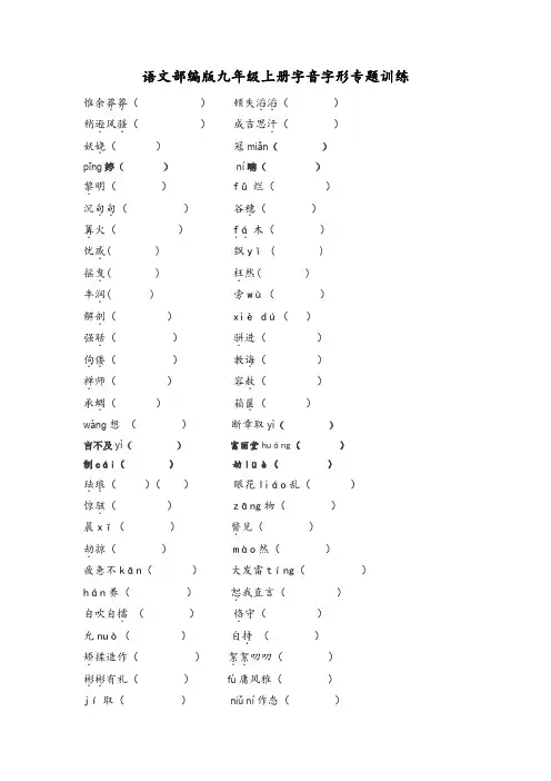 字音字形专项训练 部编版语文九年级上册