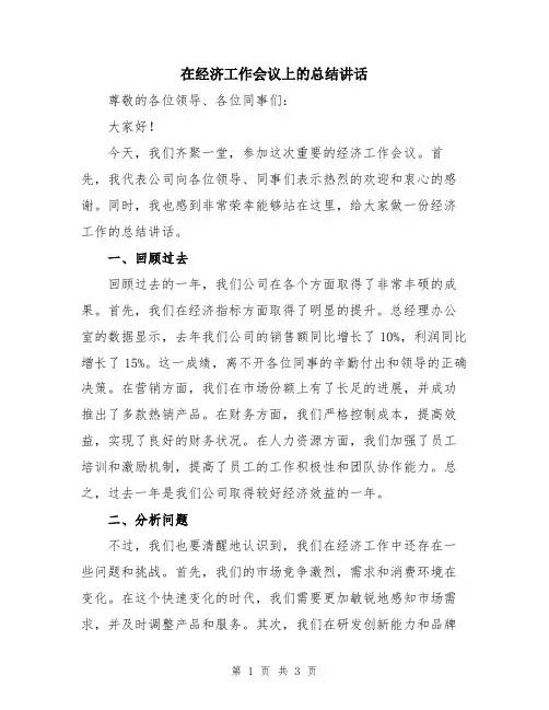在经济工作会议上的总结讲话