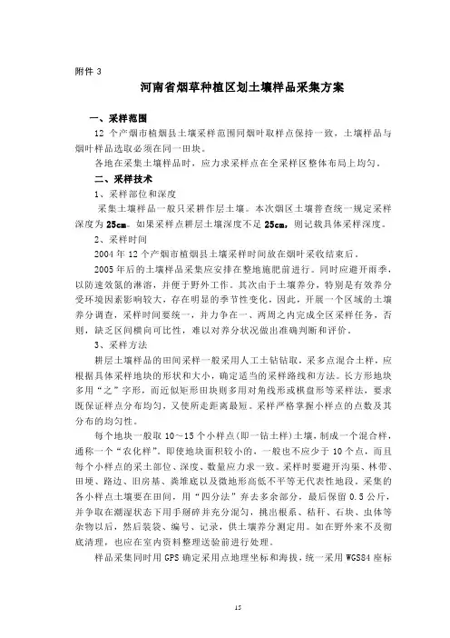 河南省烟草种植区划土壤样品采集方案