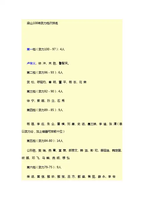 水浒武力排名(含108将及其他将领)讲解