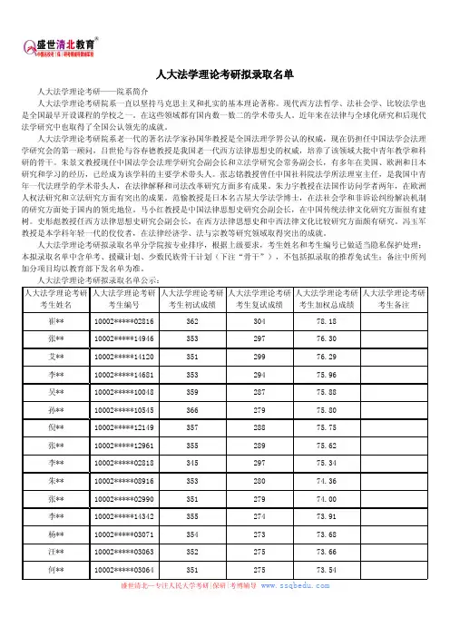 人大法学理论考研拟录取名单