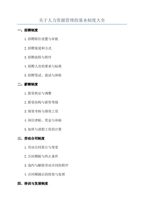 关于人力资源管理的基本制度大全