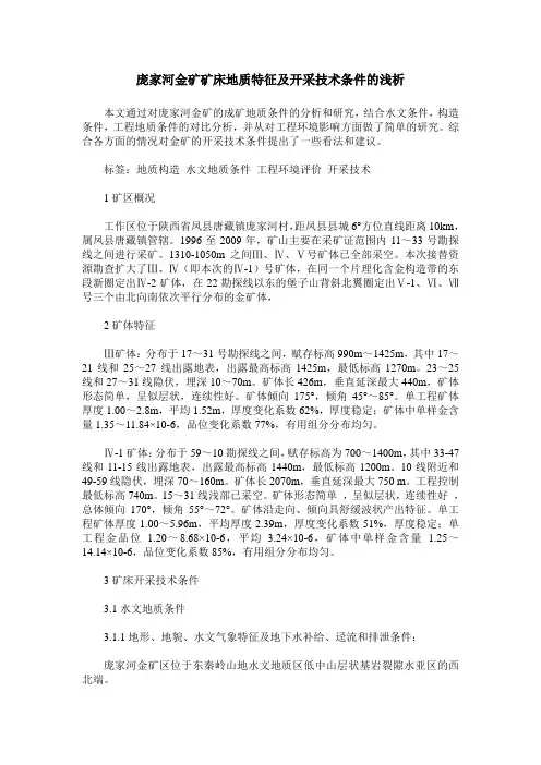 庞家河金矿矿床地质特征及开采技术条件的浅析